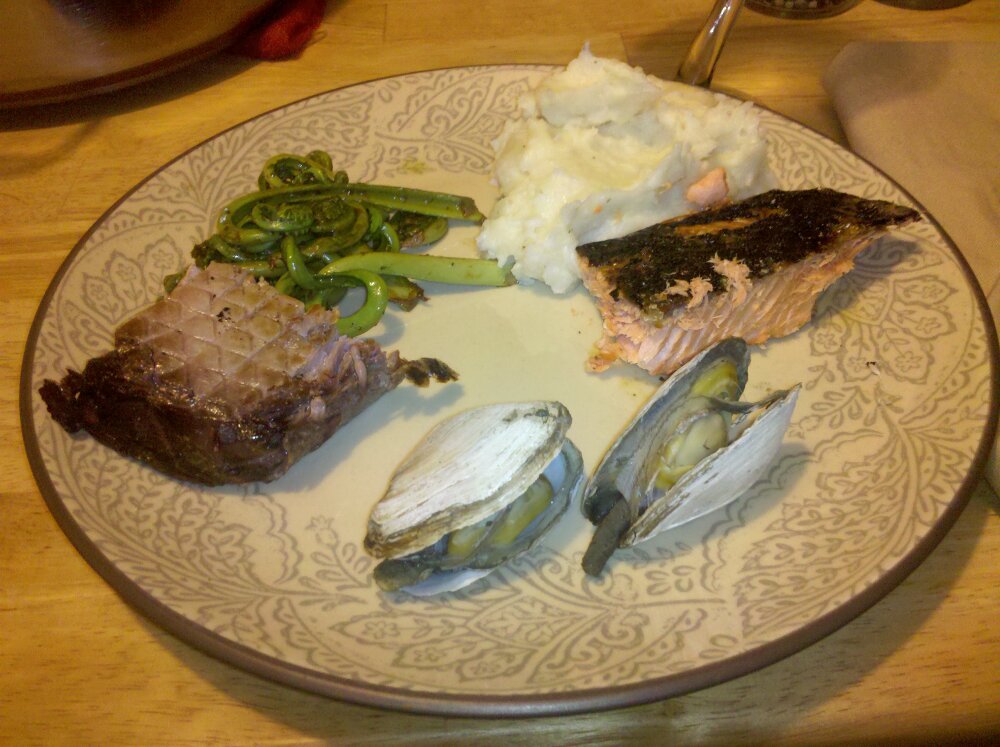 Portland, ME :: Salmon, Tuna, Potatoes, Steamers, Fiddle Heads with Garlic, and Hot Butter all around