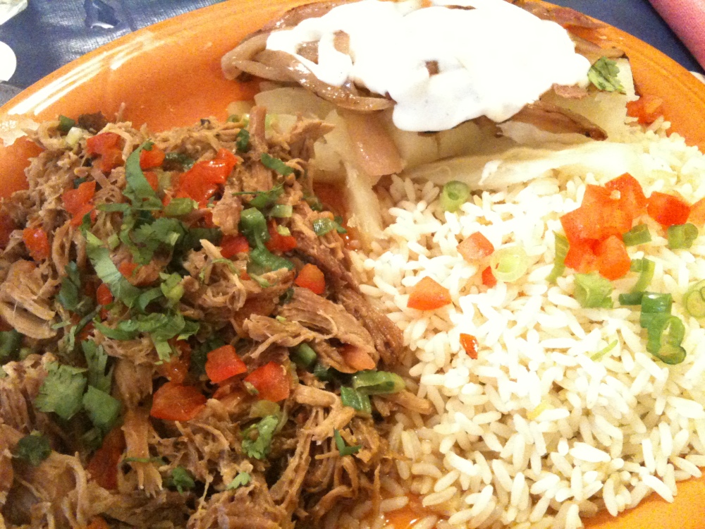 Cafe Cubana - Brooklyn, NY :: "PLATOS GRANDES" - I got the #19- Pulled pork  with yuca and onion relish.  