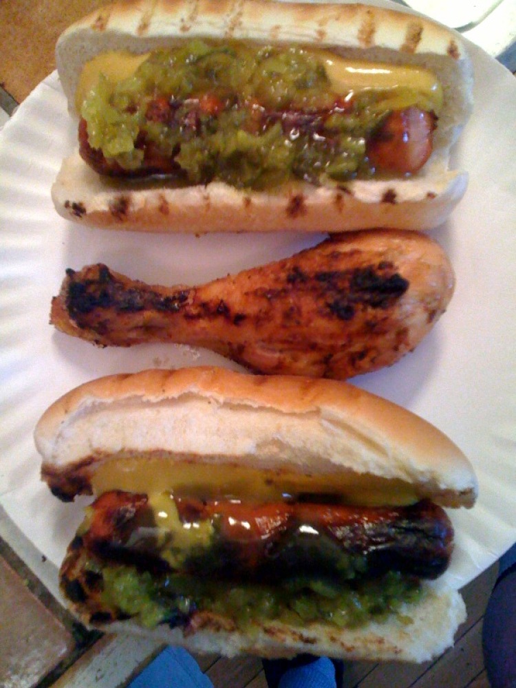 My House Cambridge, MA :: I grilled up some dogs and some chicken drumm-stix and this is what they look like right before I ate them!!