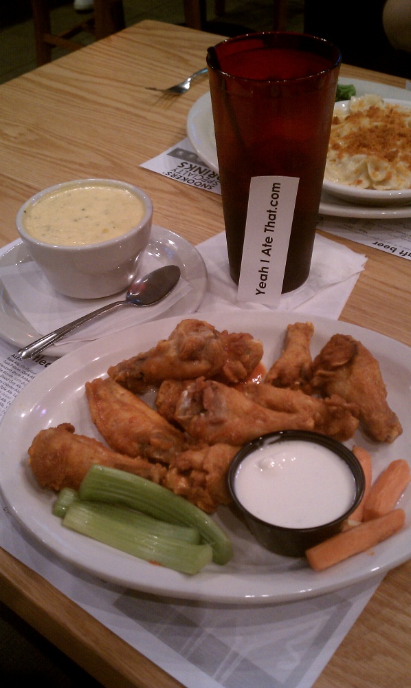 snookers bar & grille providence RI :: cheddar broccoli soup and angry hot wings.  the soup was not very good at all, don't get it! wings were alright... needed to cover each wing with a bit more sauce. some wings had plenty and some had very little! they have a huge beer selection, but I only go a coke because I'm cheap