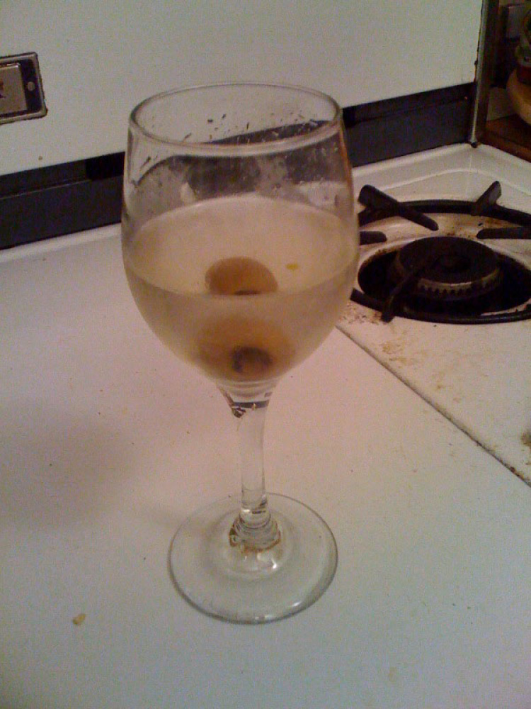 My House Cambridge, MA :: Late night with a martini with an olive in a wine glass... classy