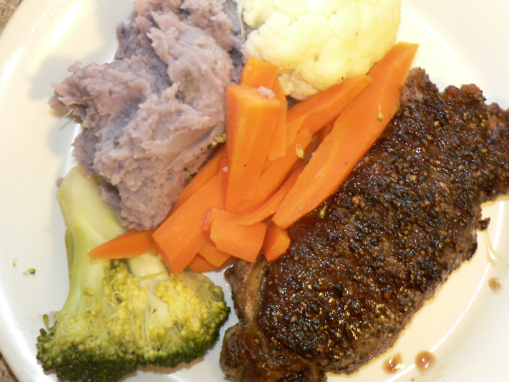brisbane australia :: Porterhouse steak dinner with Purple sweet mashed potato!