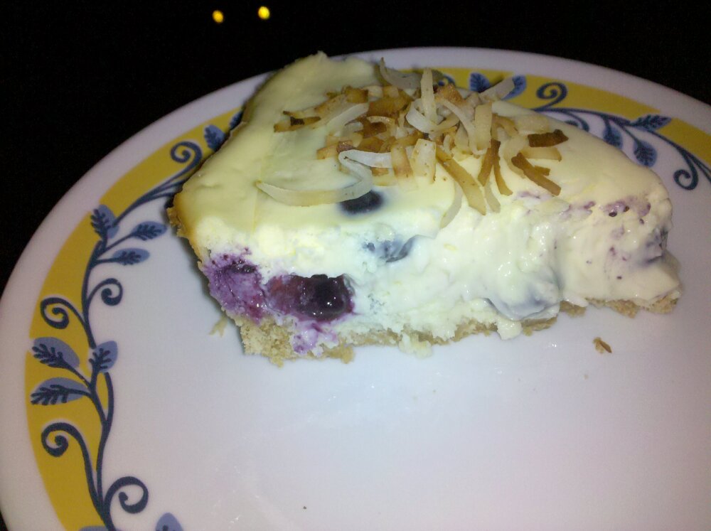 my home  :: blueberry coconut cream cheesecake topped with toasted coconut. this was so creamy cool such a nice treat for these hot hot summer days we've been having 
