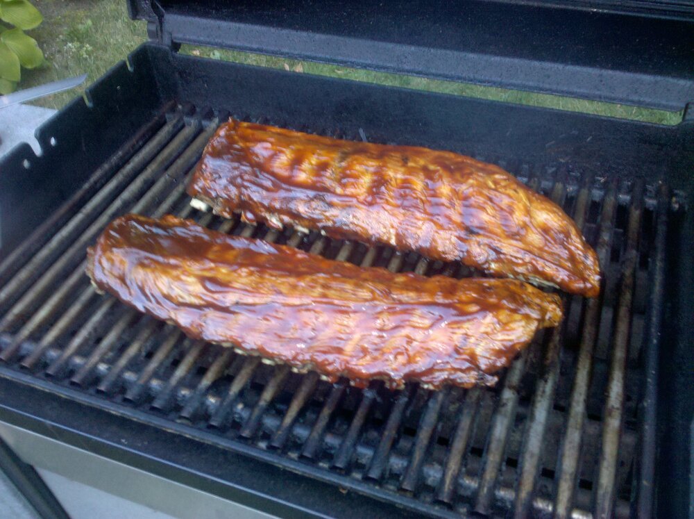 Milford,  MH :: Final picture of babyback ribs grilled with Honey Chipotle Barbecue Sauce