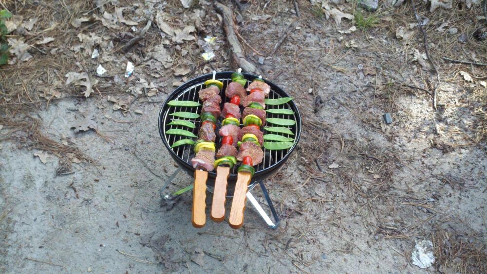 jellystone park, wareham, ma :: pork and beef kabobs with zucchini, summer squash, green peppers and tomatoes. Szeged rub on it all. throw some snow peas on the grill for garnish and.. viola!