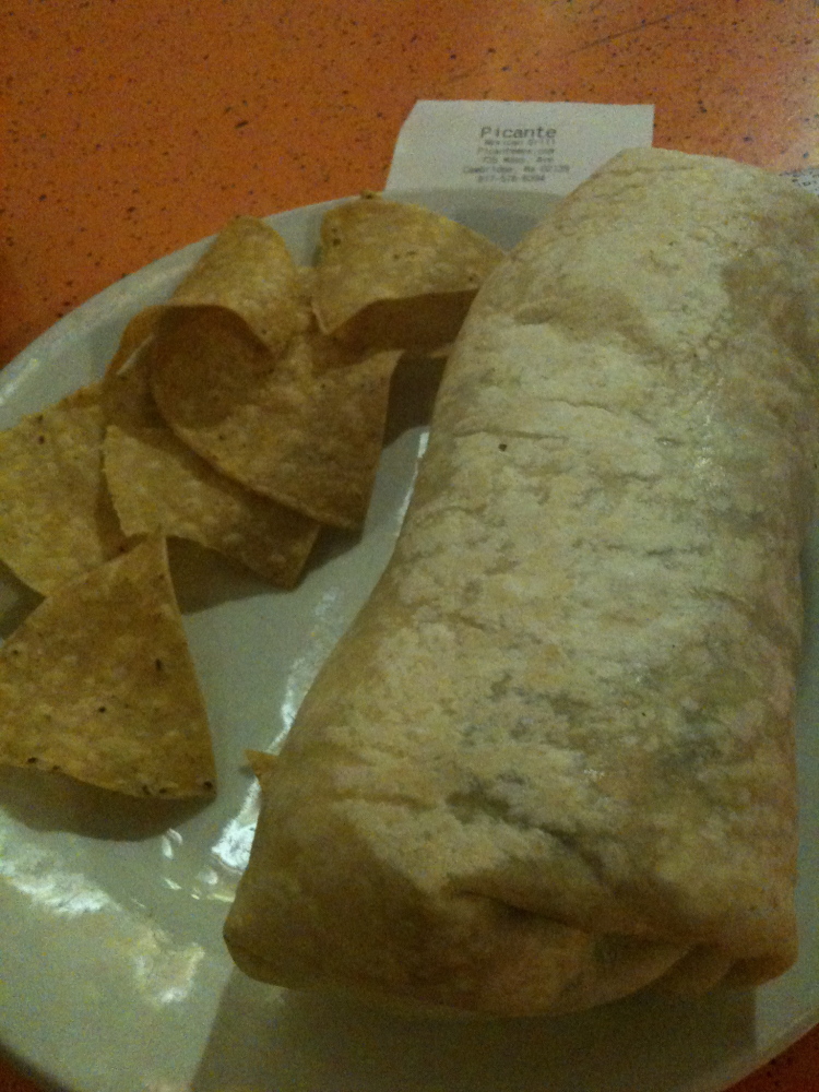 Cambridge, MA - Picante :: steak burrito with some chips... I like to eat 1/2 of the chips Pre-Burrito and the other 1/2 Post-Burrito