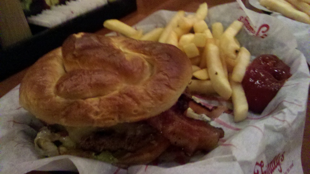 friendlys :: soft pretzle bacon cheese burger