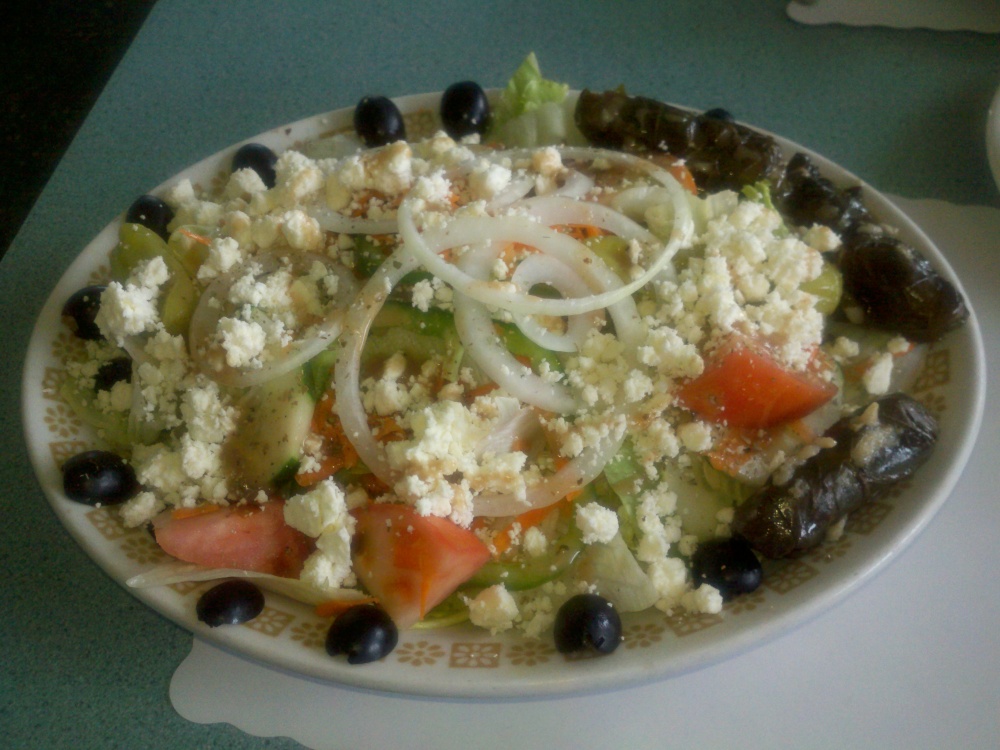 Olympia Diner, New Britain, CT :: Greek Salad with Stuffed Grape Leaves