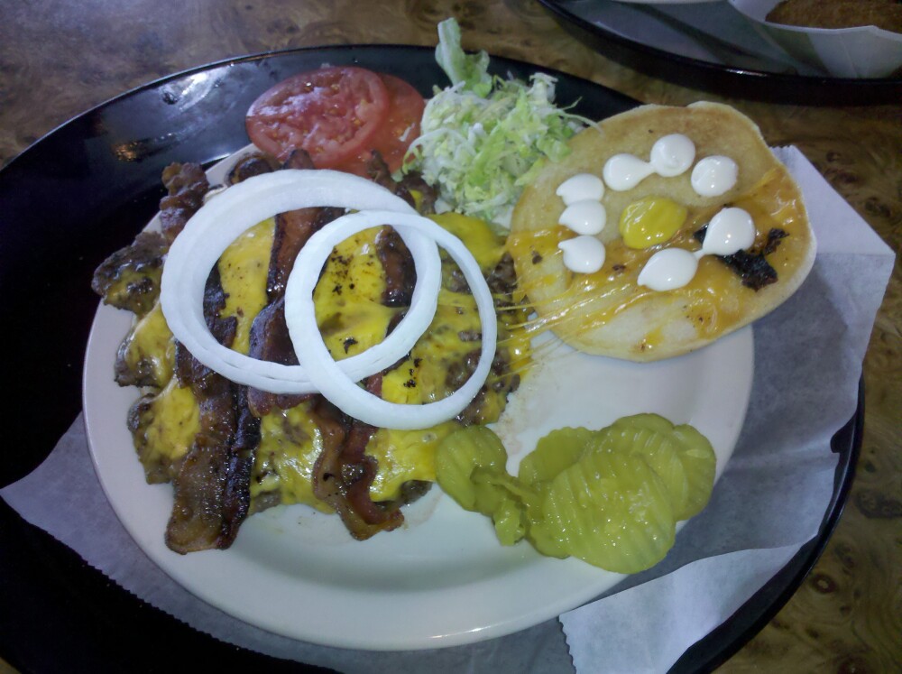 New Braunfels TX..TJ'S Burgers :: nice MONTER burger With bacon chedder on 1lb patty.not bad for 10 bucks