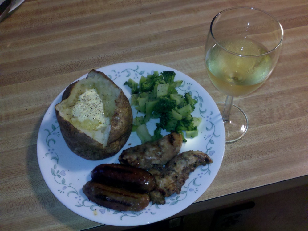 Milford, NH
 :: Grilled chicken, sausage, baked potato, veggies, white wine