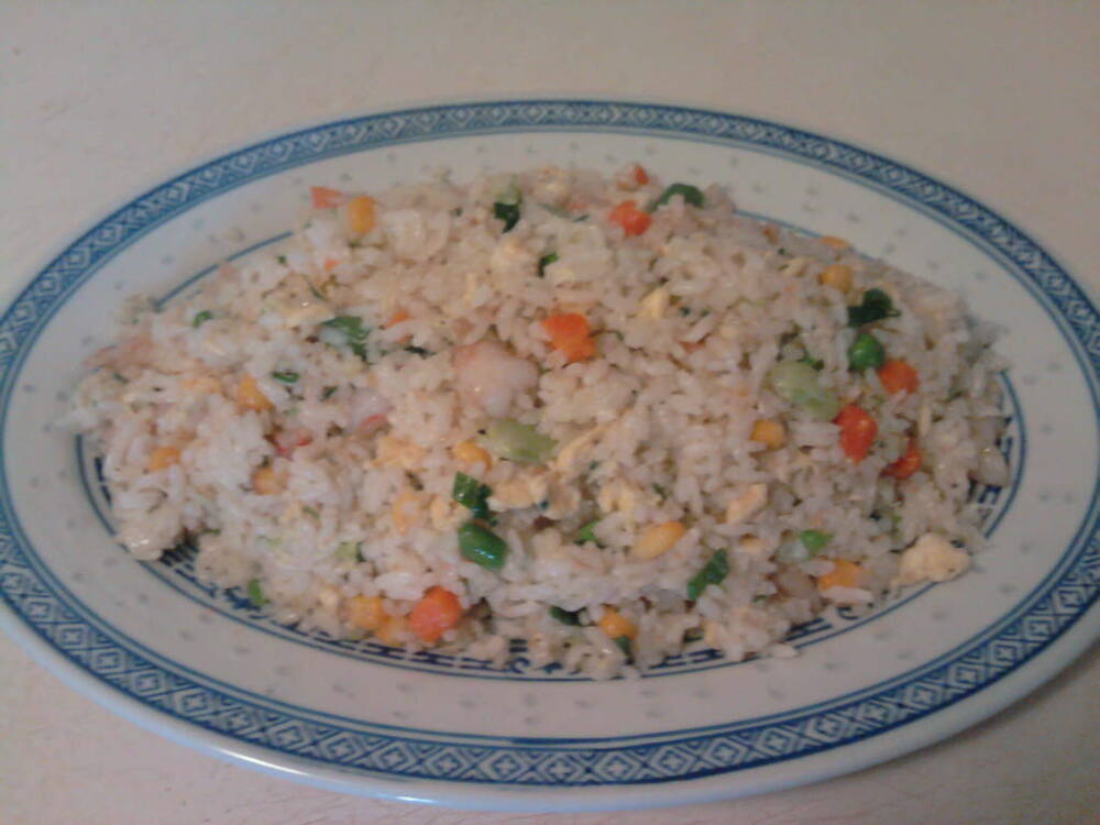 eastern ct :: homemade version of "yang zhou chow fan". shrimp fried rice from shanghai region of china. 