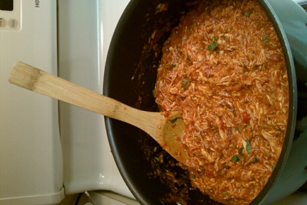 ALLENTOWN,PA :: Veggies,basil,shredded chicken breast,oregano,parsley Carolitas chunkie sauce for my chicken lasagna.:]