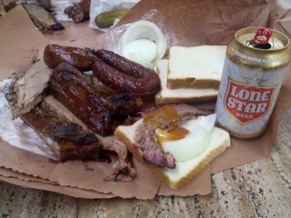 luling TEXAS :: Real Texas BBQ. No plates, no sides,Just Brisket, ribs, and homemade Sausage. And of course a Lonestar Beer