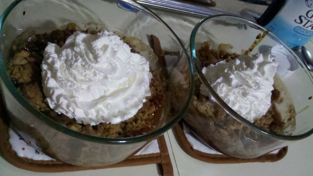 New Britain CT :: Yummy apple dessert I made today with apple pie like apples, a crumb topping and some whipped cream for fun! tastes awesome!

(I posted a non-cooked picture earlier, this is one of it cooked!!)