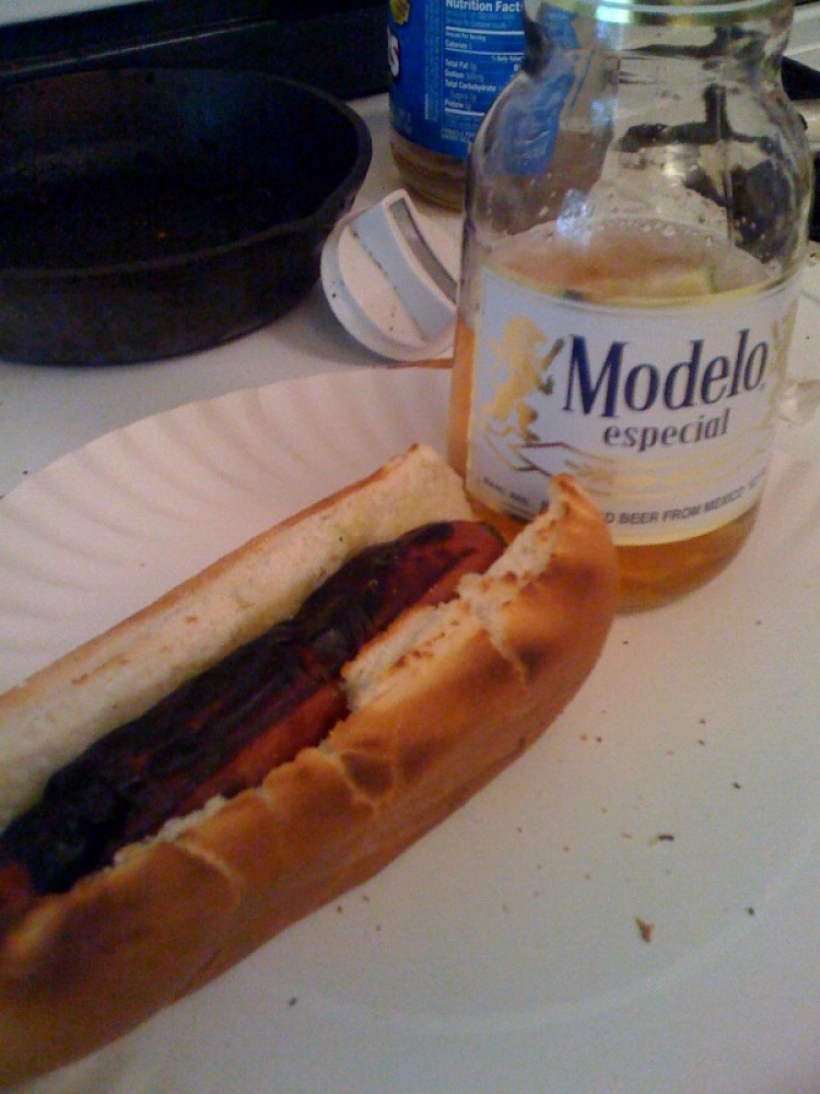 My house Cambridge, MA :: fat free hot dog with a modelo is a great meal... the fatfree hot dog by the way just alone is gross... by the time you putt all the good fixns on it the dog is not a bad dog at all..." but the real fattie dogs are much better!!!!!!