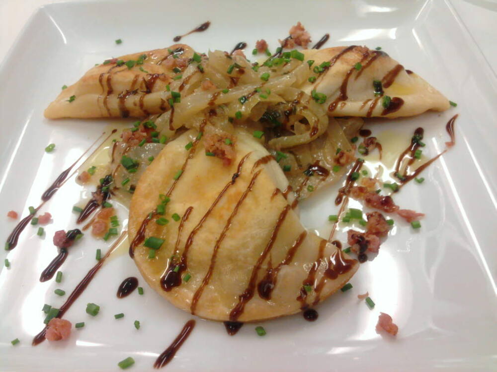 eastern ct :: pan fried perogies with sweet onions and bacon