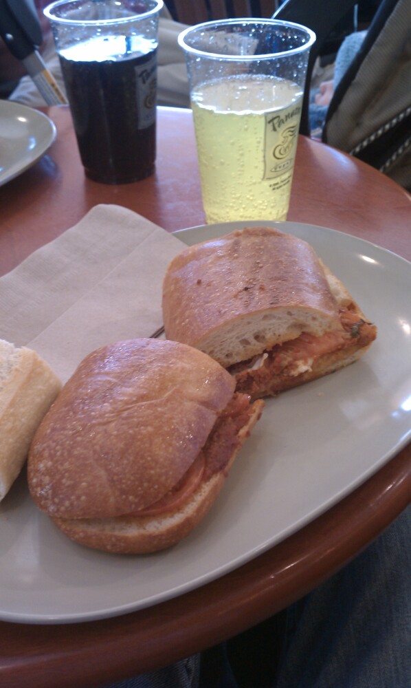 Panera bread newington ct :: tomato and mozzarella hot panini with mountain dew