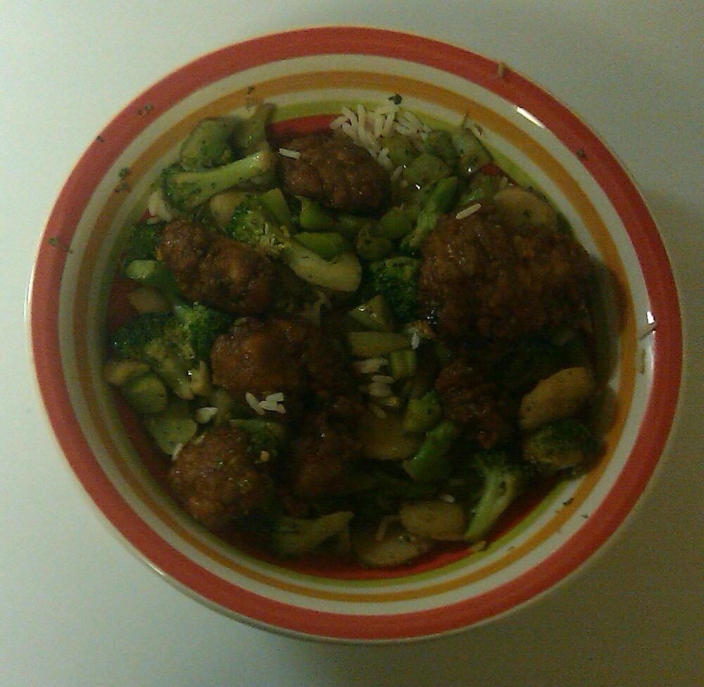 home (baltimore md) :: bourbon chicken with rice & sauteed broccoli & water chestnuts