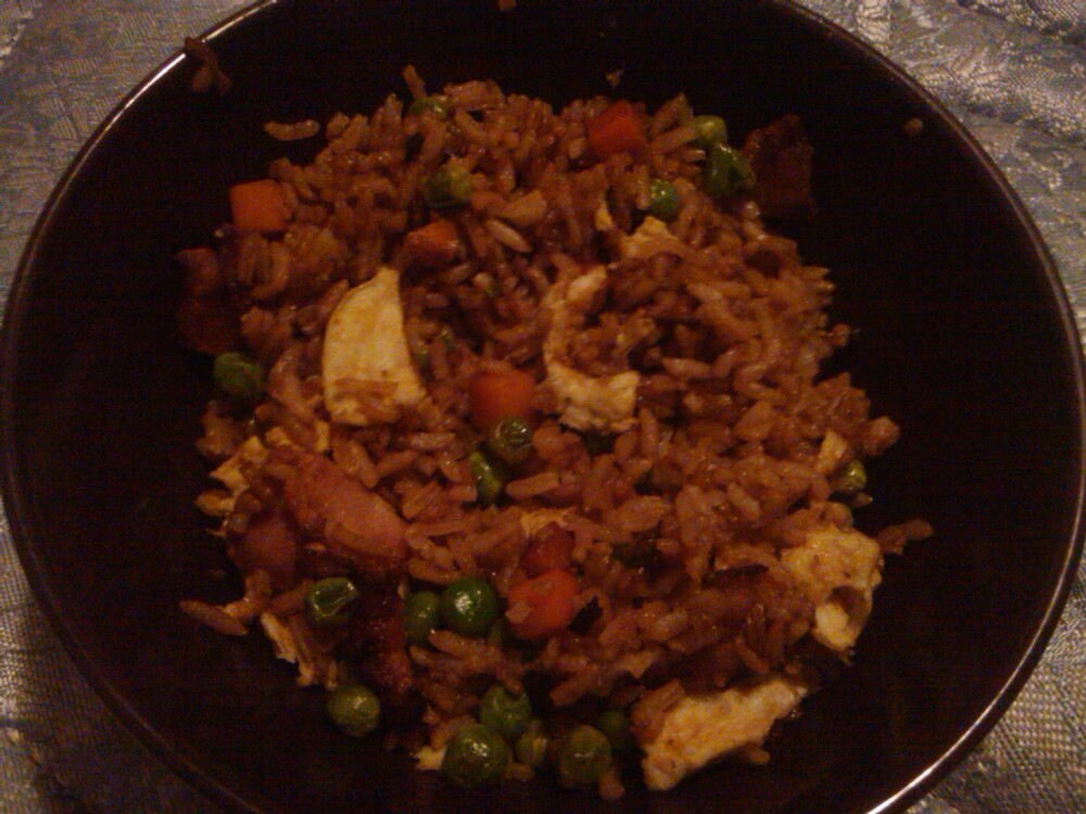 vancouver, wa :: homemade fried rice. eggs bacon peas carrots green onions 