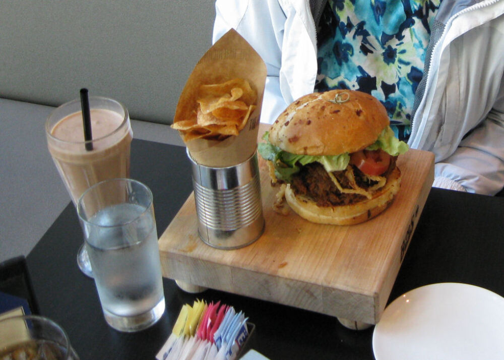 The American Sector Cafe at National WWII Museum in New Orleans :: Back Rib Sloppy Joe with chocolate milkshake and chips.