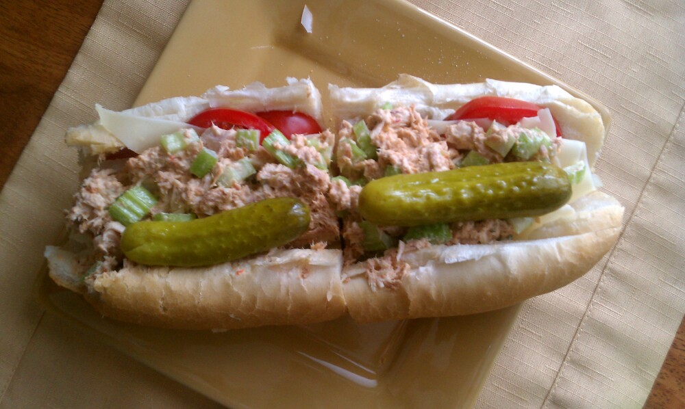 providence ri :: Spicy tuna, with tomatoes, pickle ,swiss, onions and 
Celery