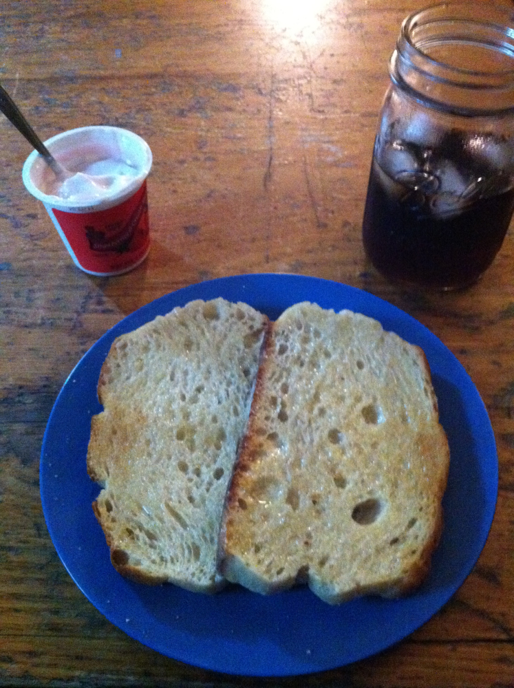 Brookline :: Yogurt, sour dough toast, and Sailor Jerry's on the rocks.