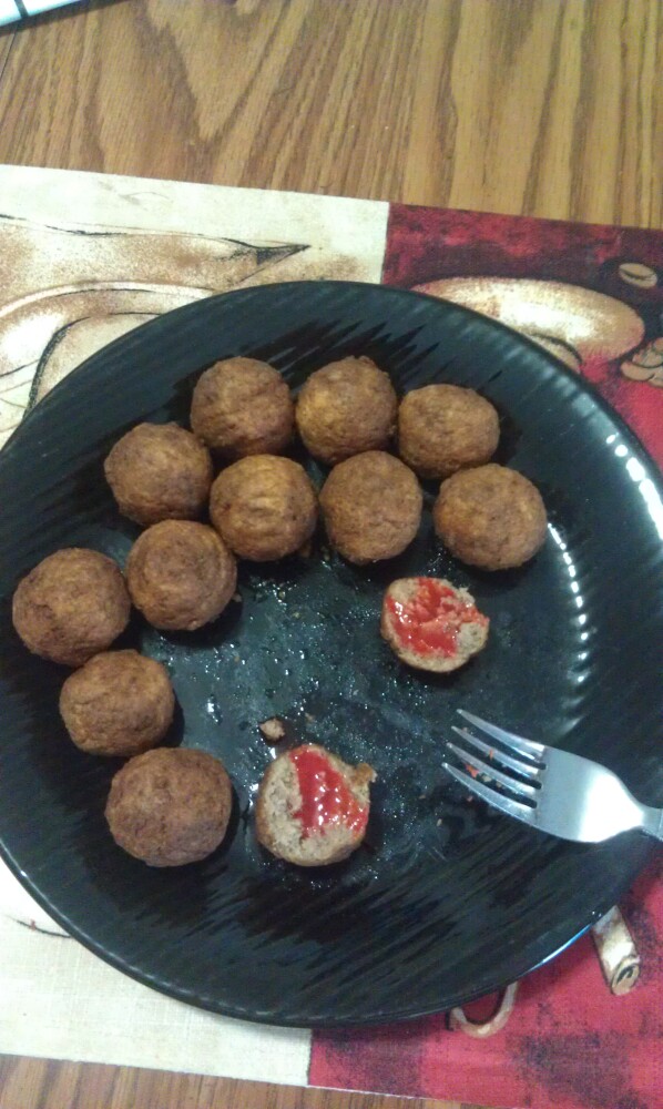 new britain ct :: Italian meatballs with some sort of goya hot sauce