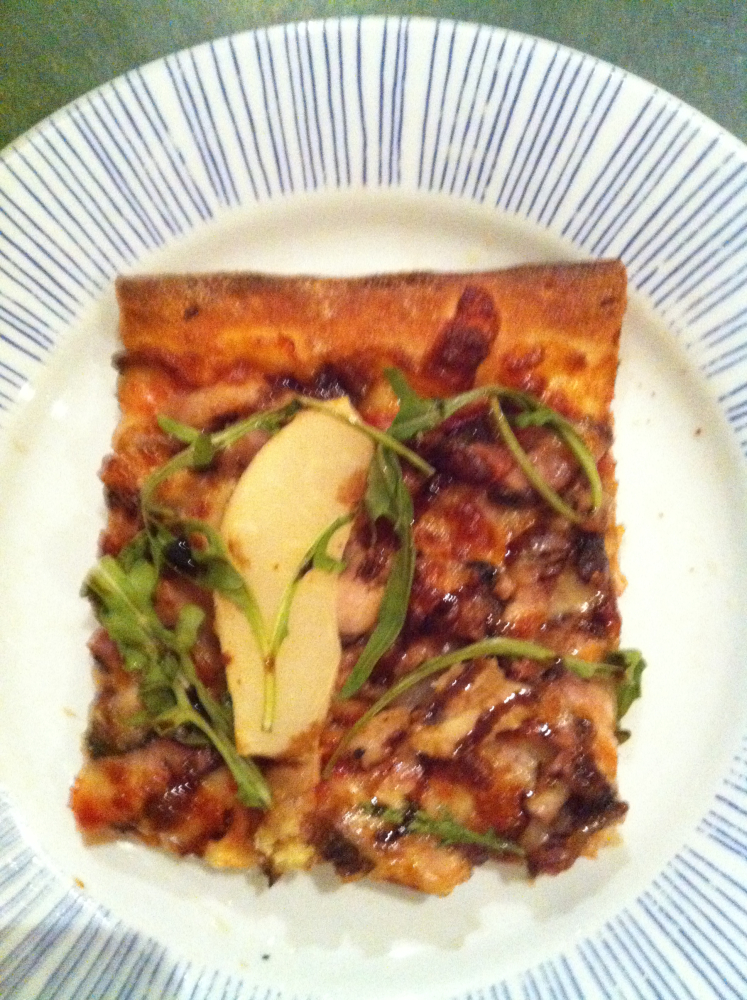 Melbourne, Australia :: Five spice pork belly pizza with pear, rocket, roasted walnuts & a balsamic reduction