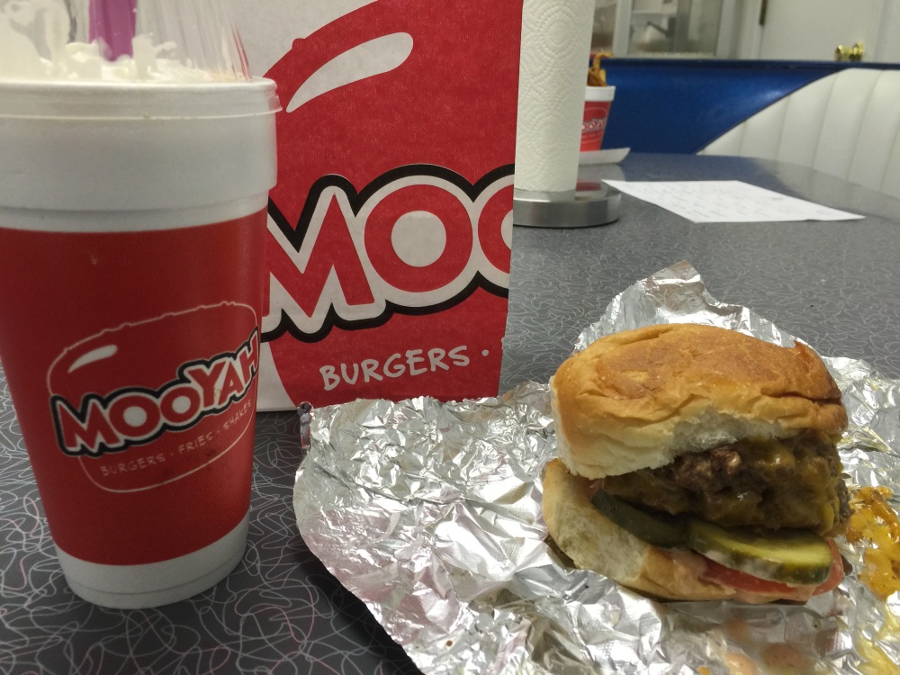 Mooyah Newington CT :: Double Mooyah burger. Pickles tomatoes cheese