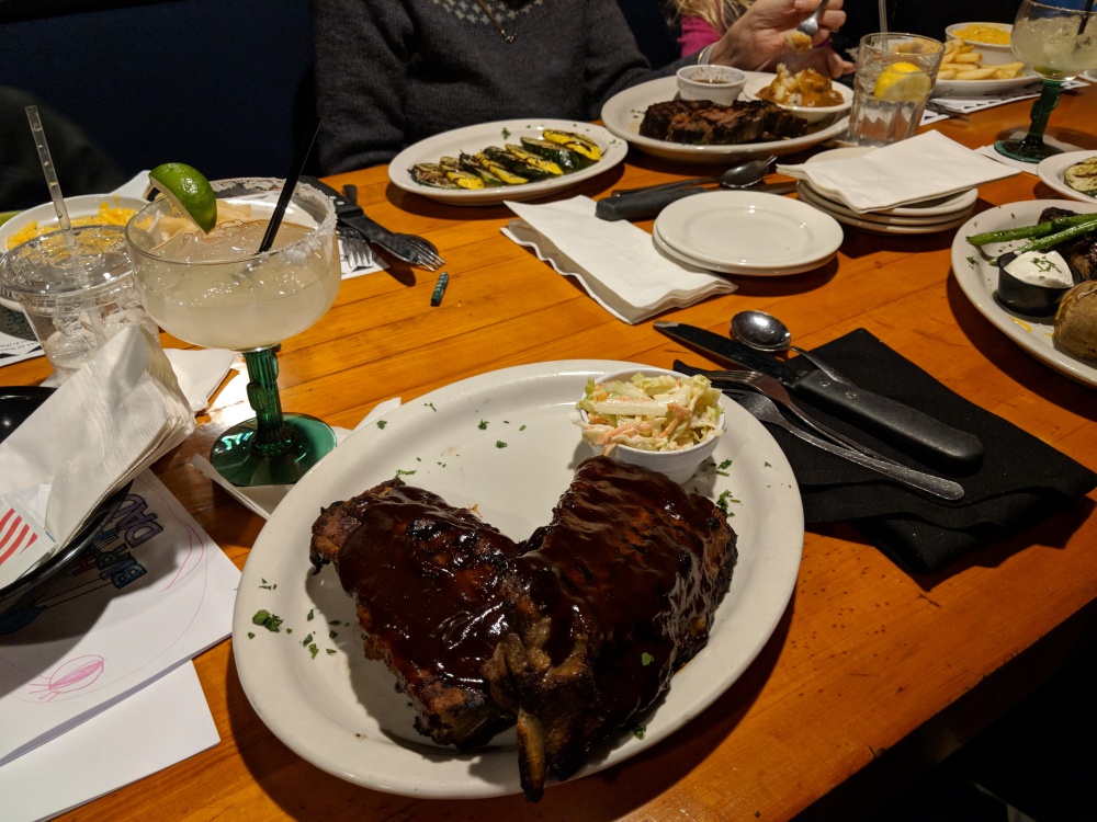 Chuck's Steakhouse and Margarita Bar, Auburn MA :: Full rack of ribs, coleslaw, classic Margarita on the rocks with salt