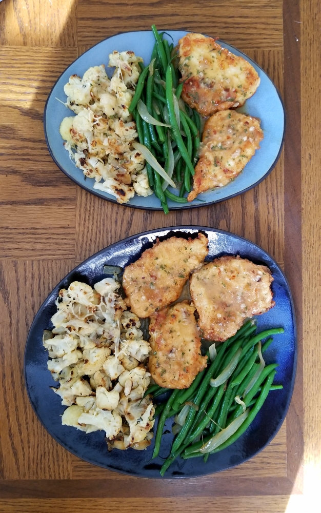 Bristol, Connecticut :: Chicken Francaise, parmesan roasted cauliflower, green beans and onions.