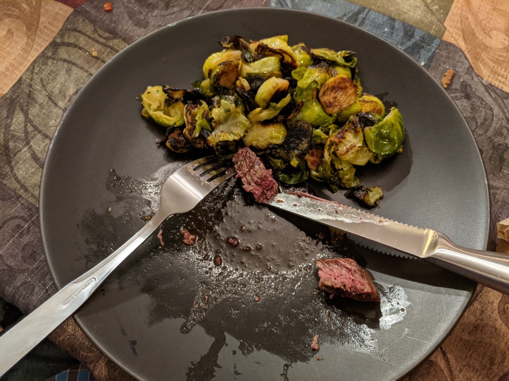 Plainville, CT, USA :: St. Patrick's Day Dinner. Brussels and steak