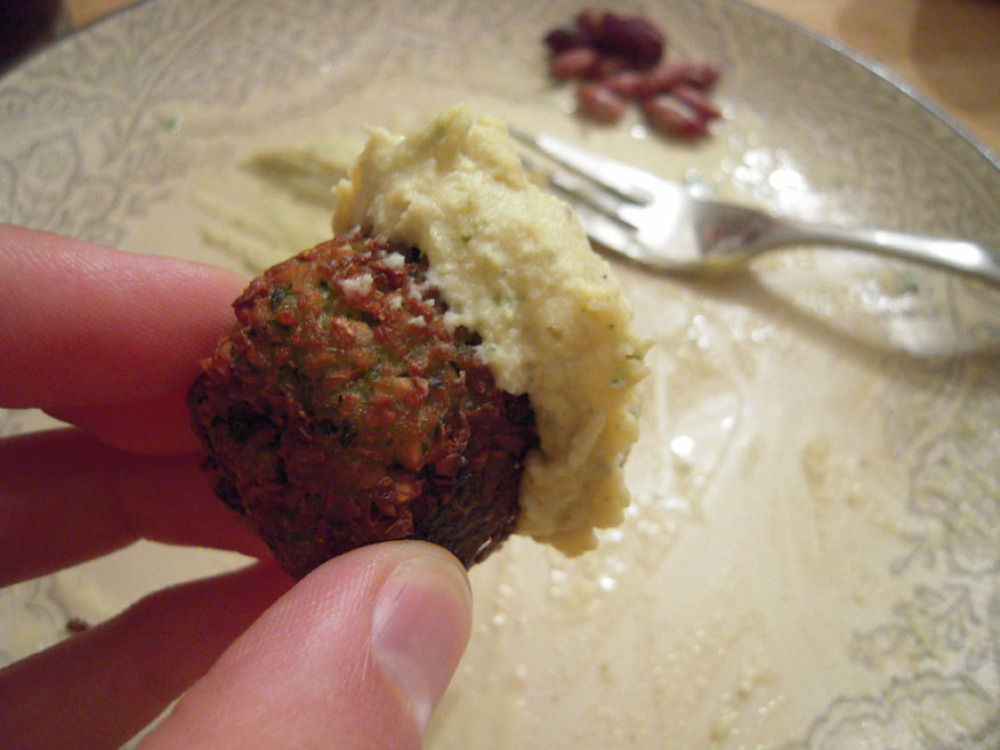 Brothers house Portland, ME :: this is a falafel ball that my brother made with some home made humus on it... i put a lot of humus because why not... we had a bunch of the stuff it was great!