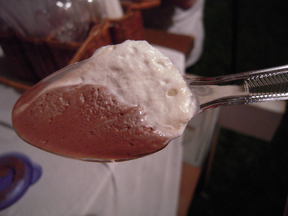 At the Ryans... RI :: I forgot what this is called but it looked cool on the spoon 1/2 and 1/2 style! it was chocolate pudding but it had a fancy name!