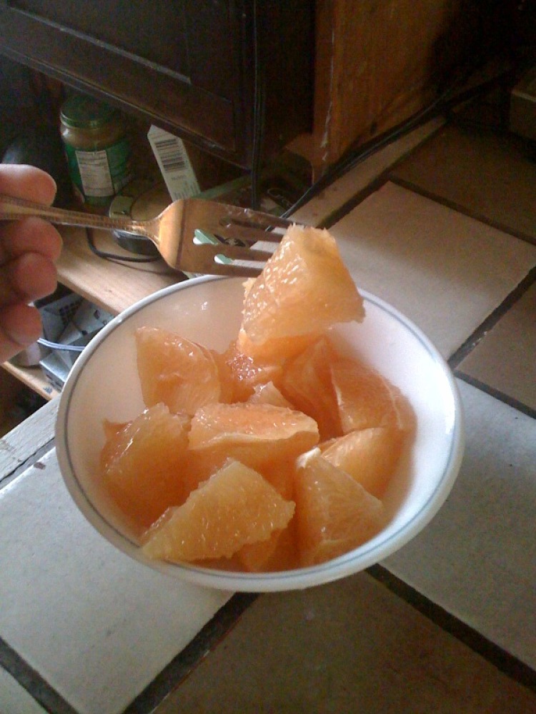 Cambridge, MA :: a nice large bowl of fresh grapefruit!!!!!!" I like to eat them like this... BIG CHUNKS!!!!