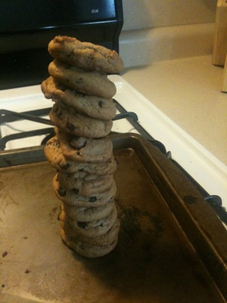 my apartment: central sq cambridge  :: a tower of little chocolate chip cookies made from all organic ingredients.  yum  