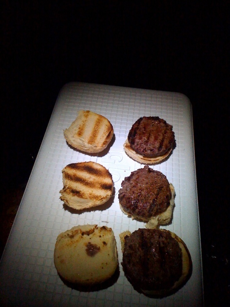 Cape Cod :: 3 burgers with the best burger seasonings out there... simply called Hamburger Seasoning!  Check out the grill marks!  we put them right on the top of the cooler.... who needs plates?