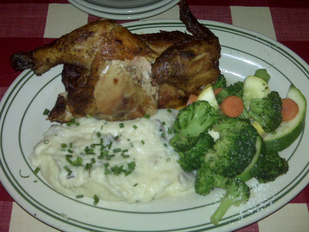 Nahua, NH Bugaboo Creek Steakhouse :: Half chicken, Homemade red potatoes (mashed) with chives, steamed veggies!