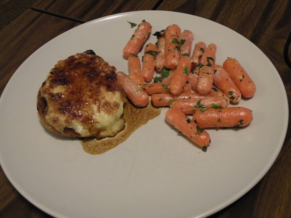 Greenbelt, MD :: Pork chops glazed with Gruyere cheese and carrots with mint. You should be jealous.