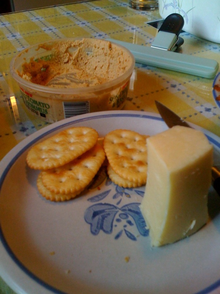 My Aunt and Uncles house :: some cheese, crackers, and some humus before dinner!