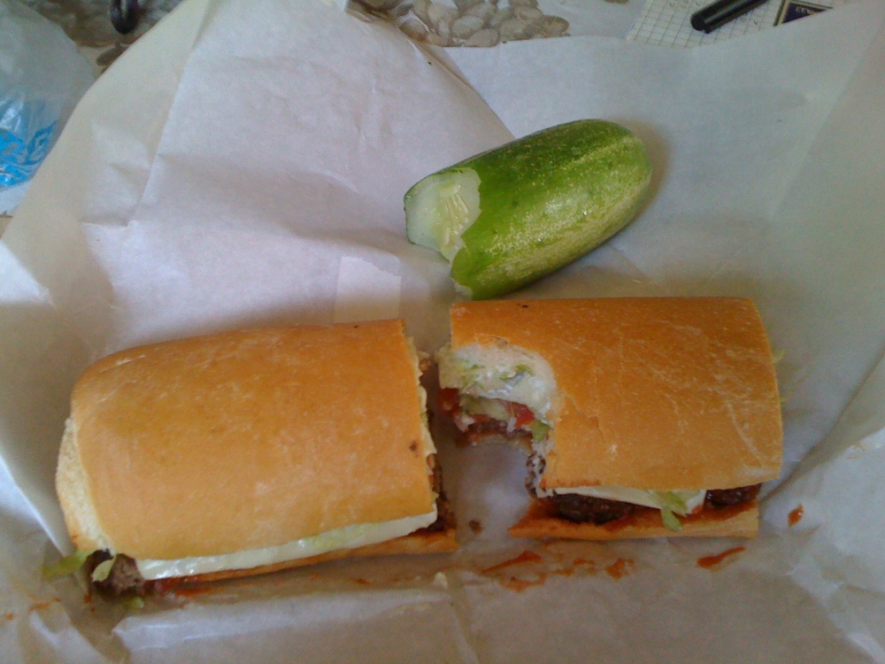 Elsa's Bushel and Peck Deli :: Hamburger on french bread with half sour pickle. Awesome. 