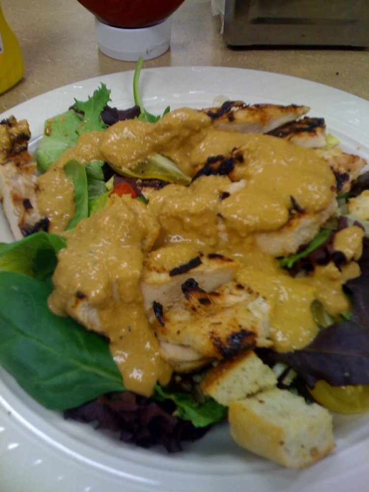 Cafeteria at work :: nice house salad w/ grilled chicken topped with fresh dressing!