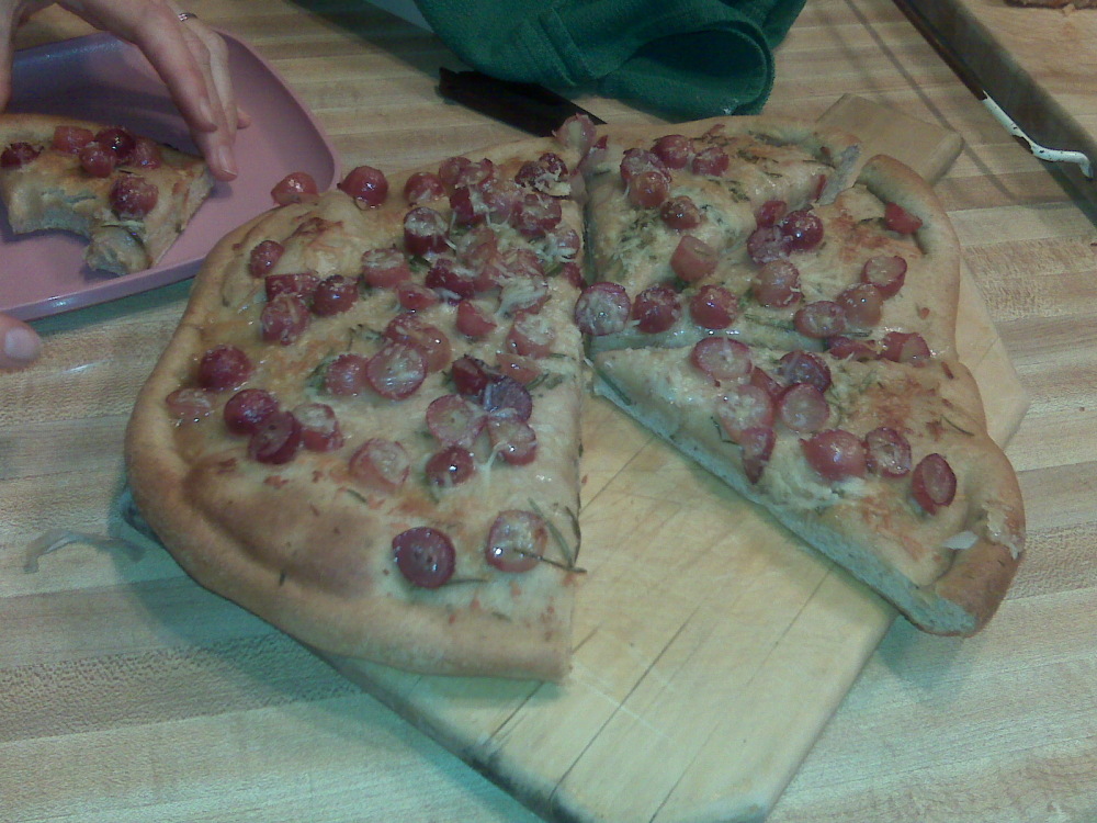 Mumsie's Kitchen in New Hampshire :: Red Grape & Parmesan Pizza  on  a whole wheat crust, drizzled with fresh rosemary infused olive oil and a touch of honey.  
Sounds weird, but it's really yummy!