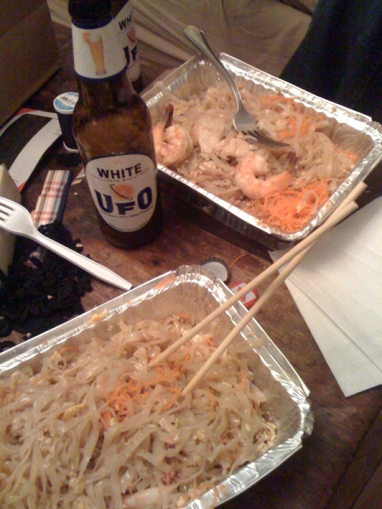My House Cambridge, MA :: a few chicken pad Thai's and a Harpoon UFO White... I always get my Pad Thai at Pepper Sky in Cambridge but the last few times it has not been  the same Booooo!!!