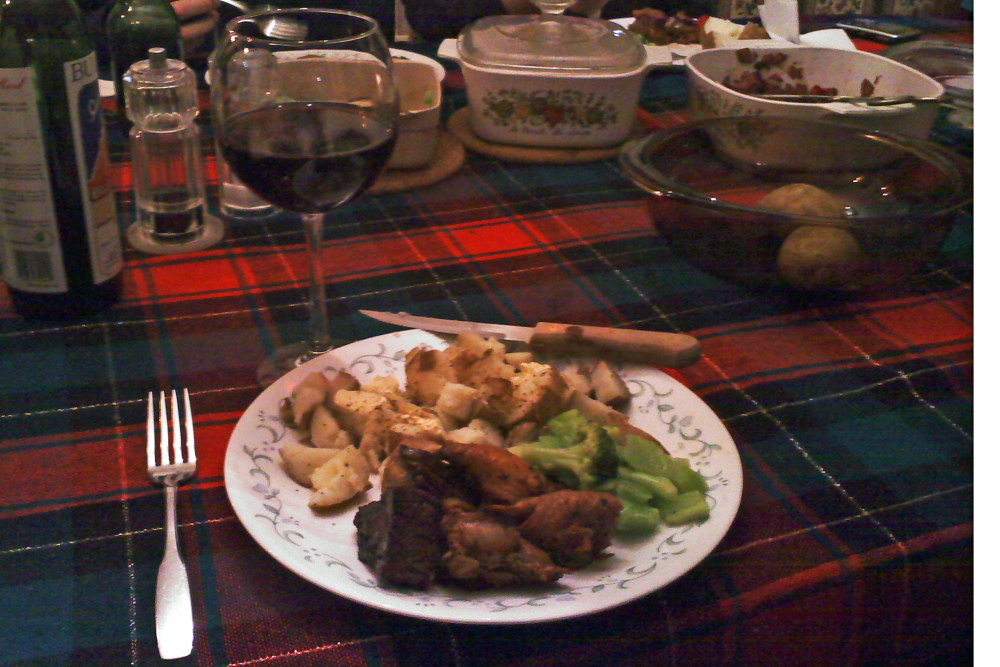 House, Milford, NH :: Teriyaki Chicken, Teriyaki Steak, Baked Potatoes and Butter, Broccoli, Salad, and Red Wine