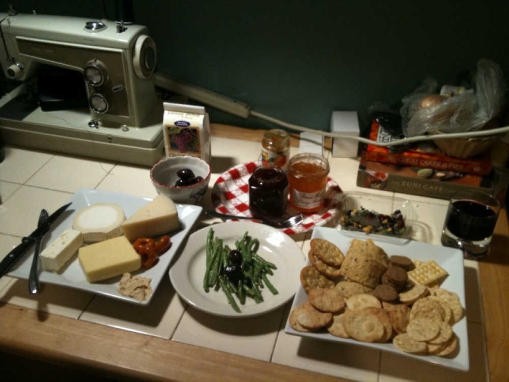 k8ie chiban's home :: 2 hour trip to whole foods and we got bucheron, montalban, extra sharp cheddar and feta cheese.  other highlights  are peppadews, katie's green beans, cranberry pepper jelly and wine crackers. 