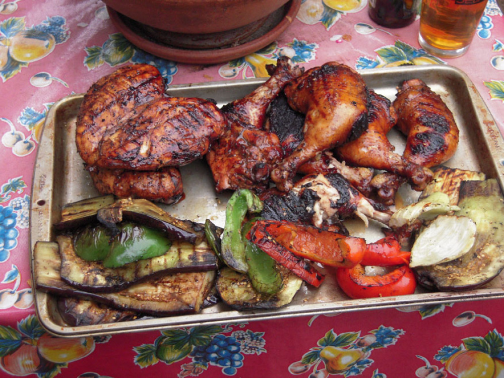 Aunt and Uncles place in Cambridge, MA :: this is what I ate this afternoon... not all of it but I did some damage thats for sure... brined meats and grilled veggies!!!