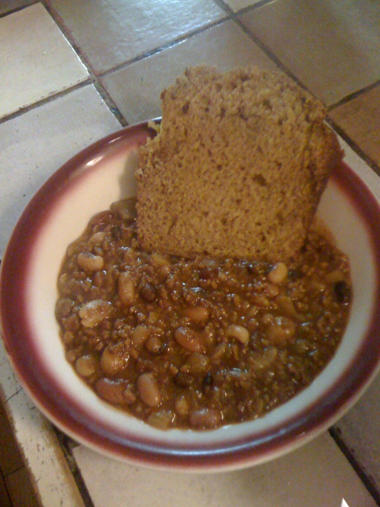 My house Cambridge, MA :: Home made chili with a nice slice of freshly made pumpkin bread!  the beans needed to be cooked a tad more but still was yummie style!