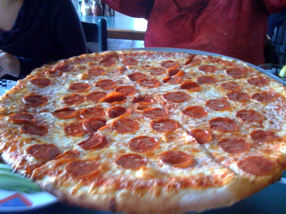 Penguin Pizza (Mission Hill Boston) :: This is "The Classic" - a big thin crust pepperoni pizza. Penguin is rapidly becoming my favorite non-chain pizza joint and imo is WELL worth the hike out to Mission Hill