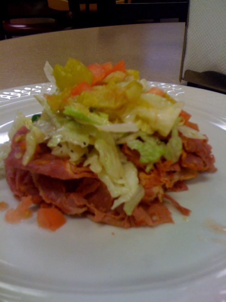 Marriott Kitchen :: Cold pastrami salad... everyone thought it was going to be hot sliced pastrami but it was cold.... if it were hot it would have wilted the lettuce I guess so it was better off cold pastrami